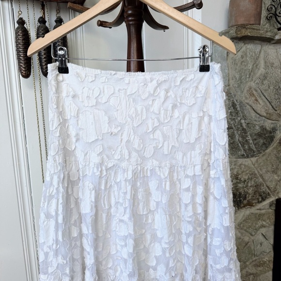Vintage Lace Patchwork Floral White Tiered Aline Midi Skirt size Small - Picture 7 of 7